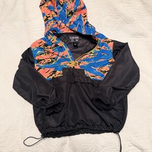 Vintage 90s black jack hooded pullover windbreaker